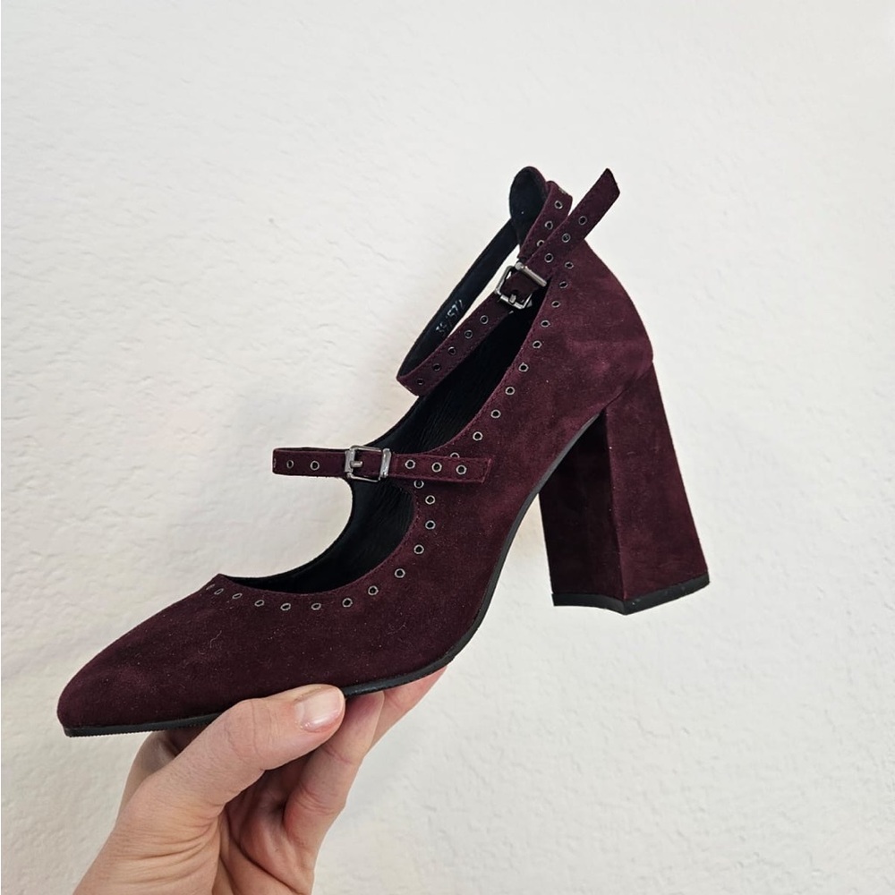 Bruno Premi Elegant Burgundy Suede Block Heel Mary Jane Shoes SZ IT 39 NWB - Picture 2 of 5
